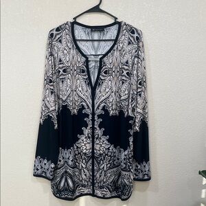 INC International Concepts Black and White Patterned Blouse